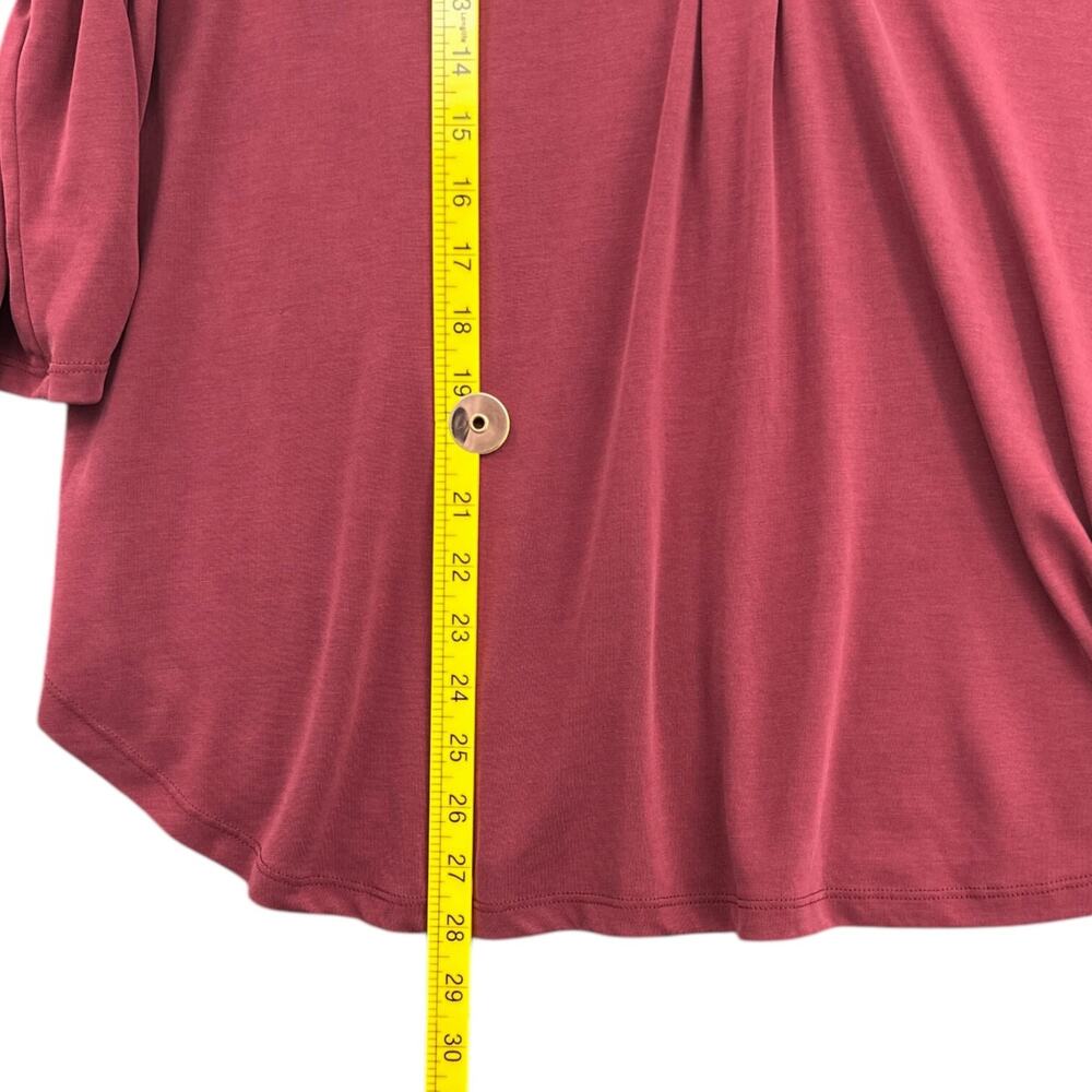 Lush Pink 3/4 Sleeves Roll‎ Tab Pleated Deep V Neck Tunic Blouse Extra Large - Picture 6 of 6